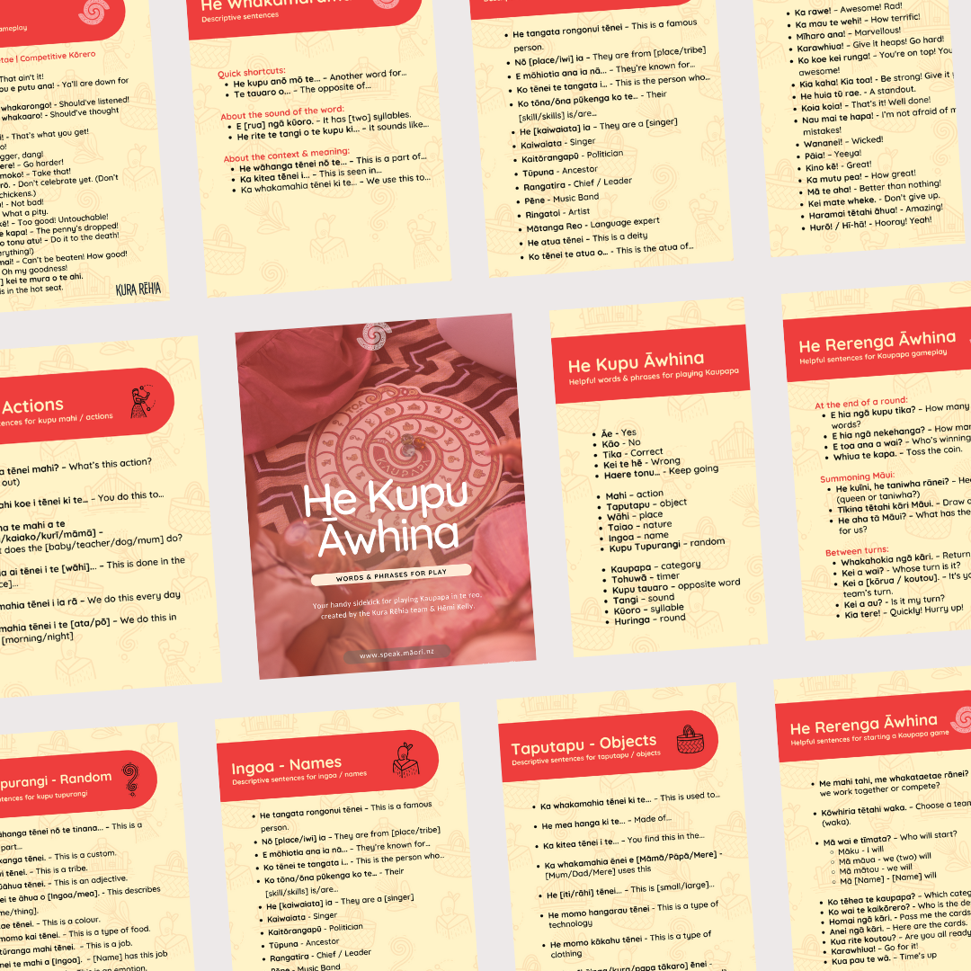 He Kupu Āwhina - Helpful words & phrases for playing Kaupapa