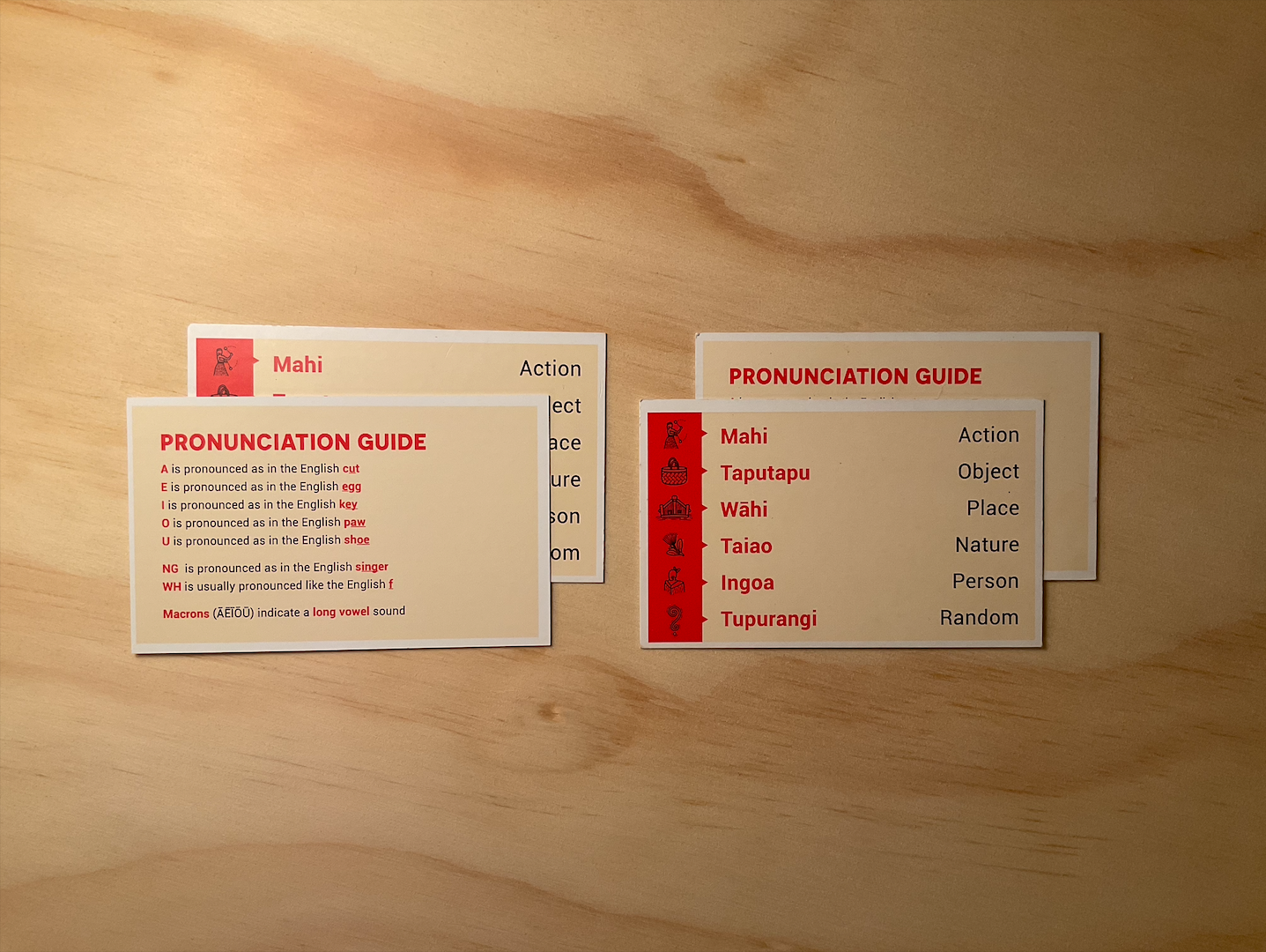 pronunciation guide and category guide card kāri tūtohukaupapa game kura rēhia māori language board game tākaro Māori takaro maimoa creative hemi kelly kuruho wereta rosie remmerswaal play language revitalisation whakahua